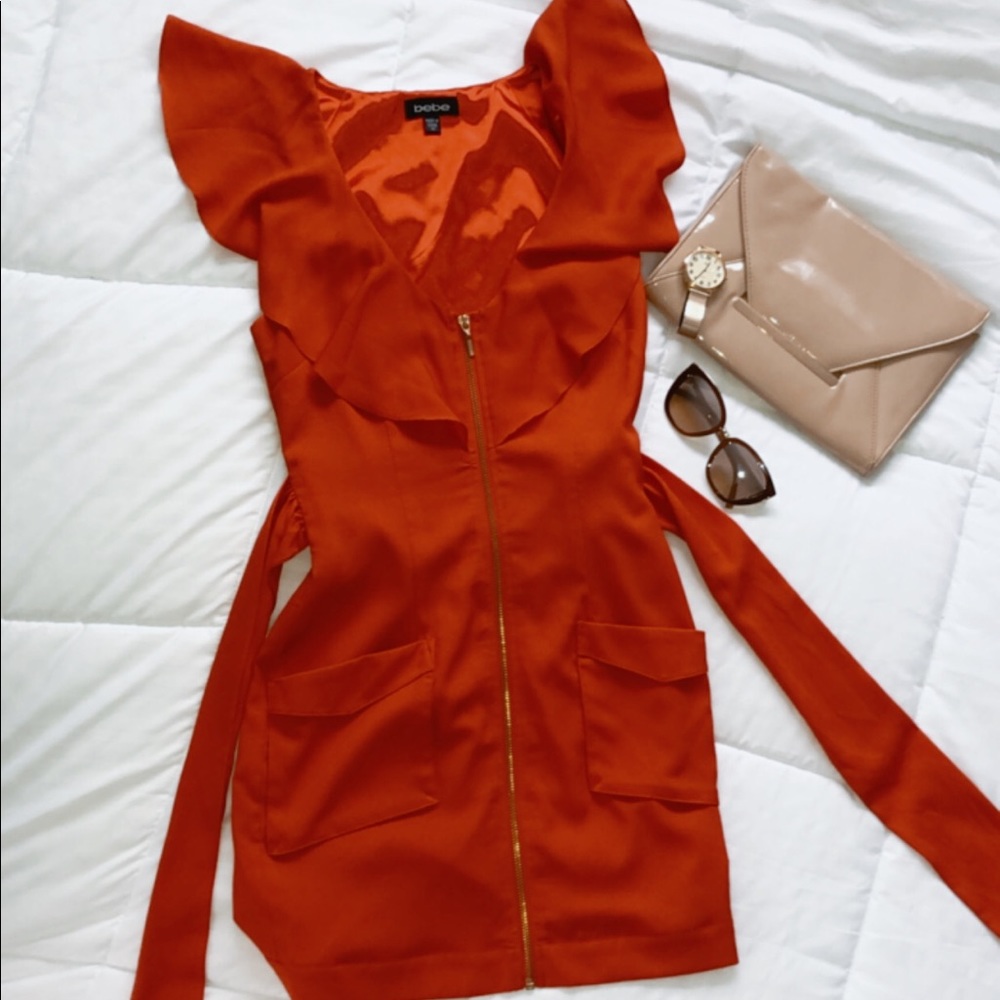 Bebe Orange V Neck Dress
